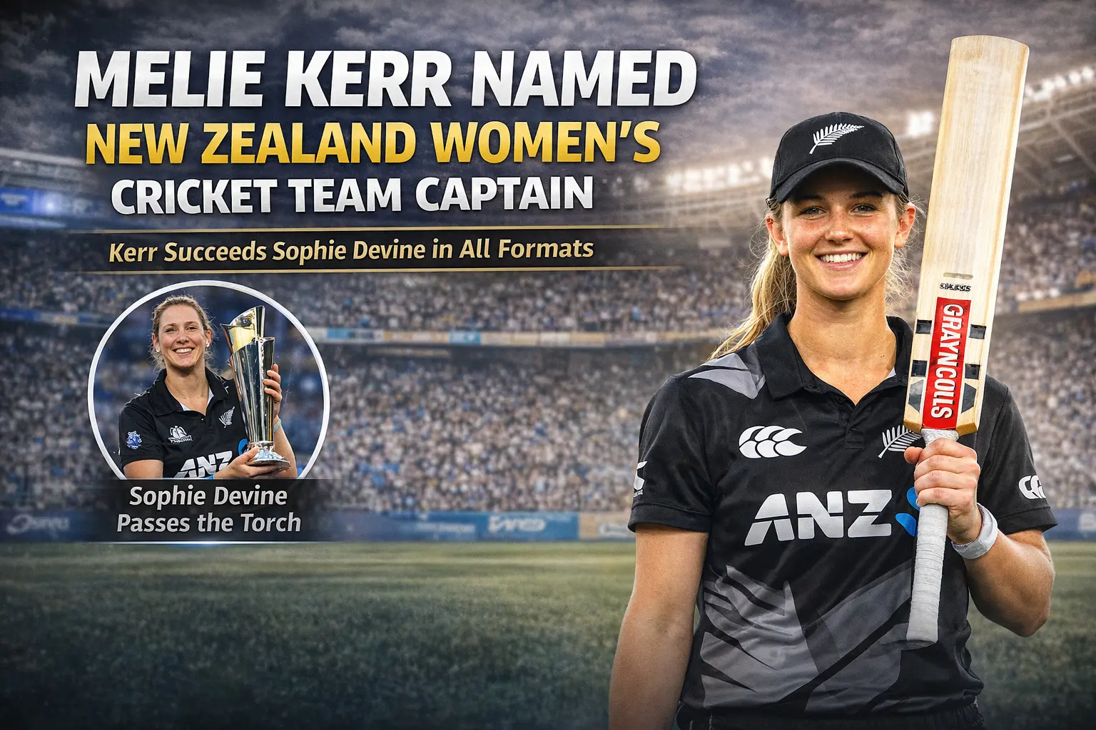 Melie Kerr Takes Charge of New Zealand Women’s Cricket, Succeeding Sophie Devine as Captain