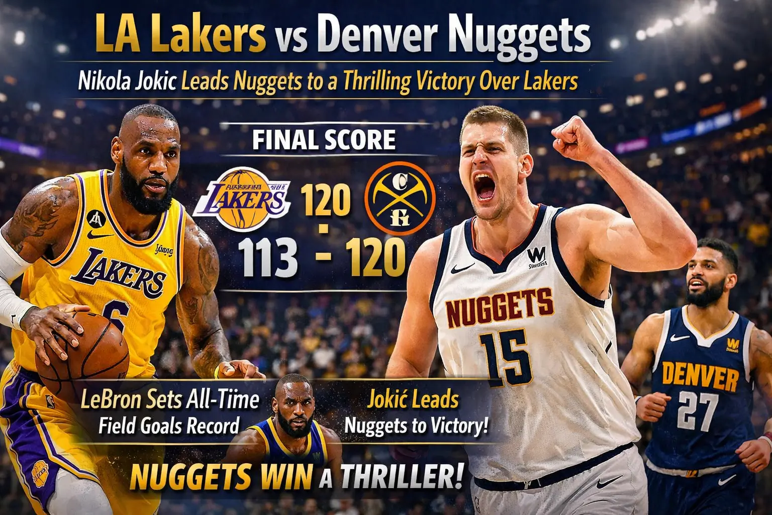LA Lakers vs Denver Nuggets: Nikola Jokic Leads Nuggets to a Thrilling Victory Over Lakers