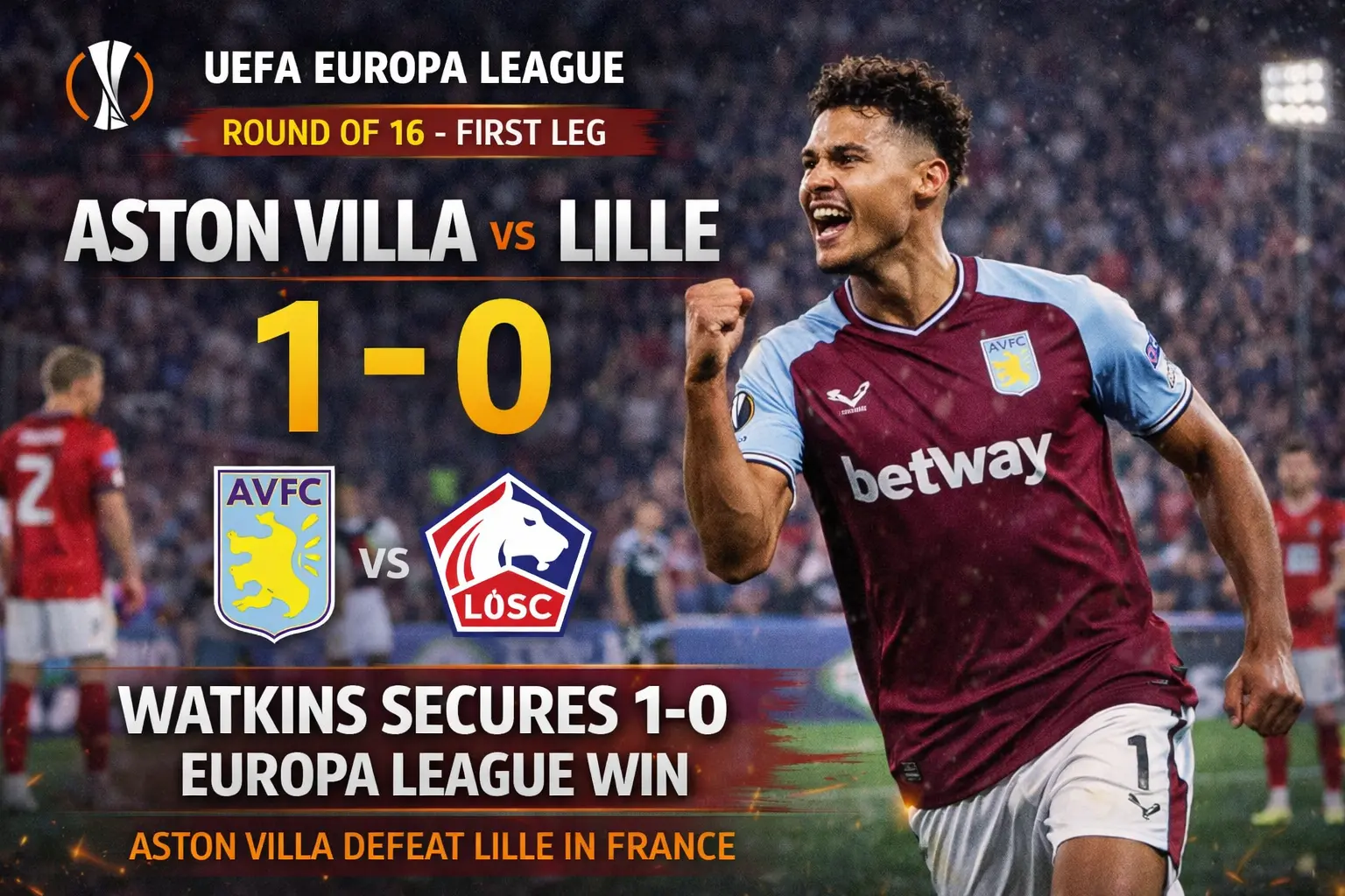 Aston Villa defeated Lille by 1-0 in the Europa League Round of 16