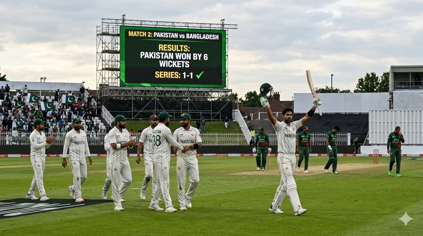 Pakistan defeated Bangladesh in the second ODI to level the series 1-1