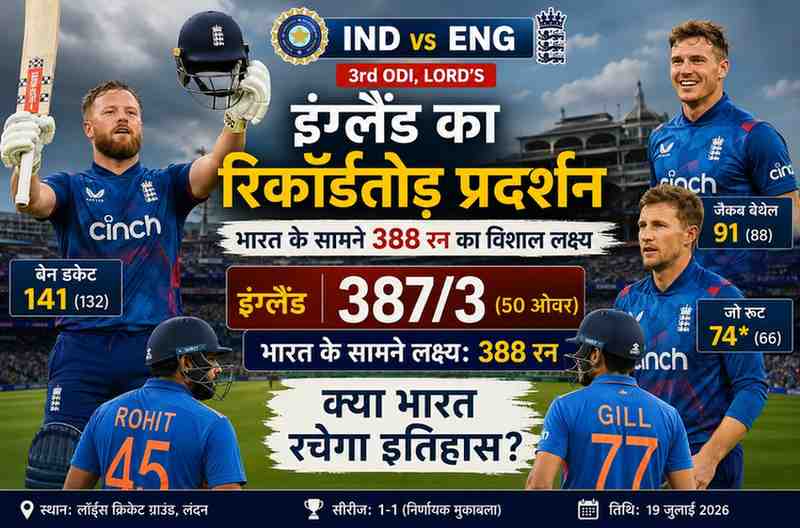 IND vs ENG: लॉर्ड्स में इंग्लैंड का रिकॉर्डतोड़ प्रदर्शन, भारत के सामने 388 रन की सबसे बड़ी चुनौती